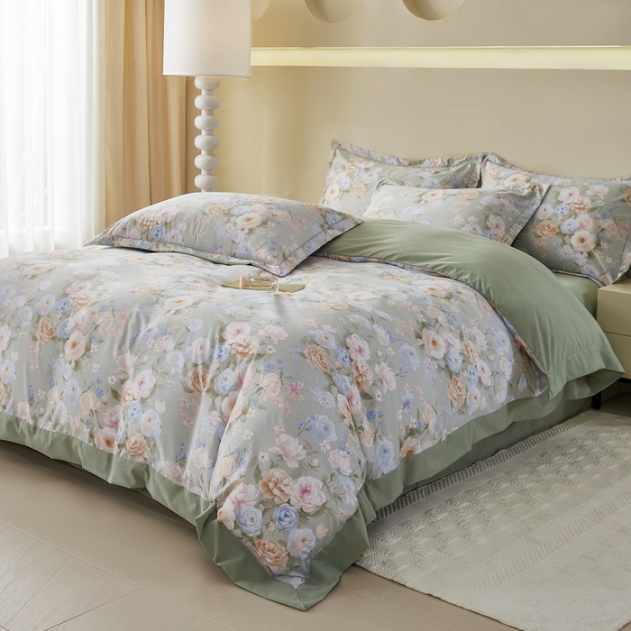 91家纺网 家纺一手货源 找家纺 漫仙阁家纺 2026新款宽边四件套 青黛花影