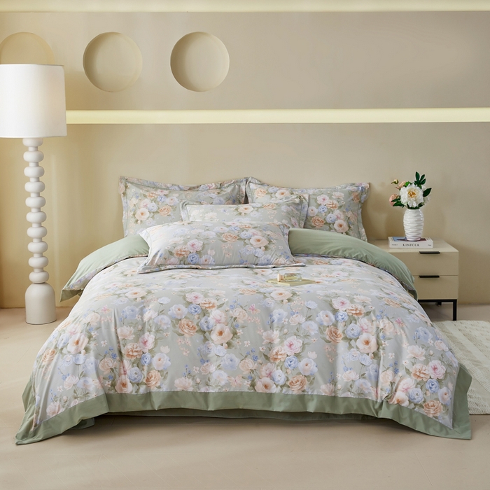 91家纺网 家纺一手货源 找家纺 漫仙阁家纺 2026新款宽边四件套 青黛花影