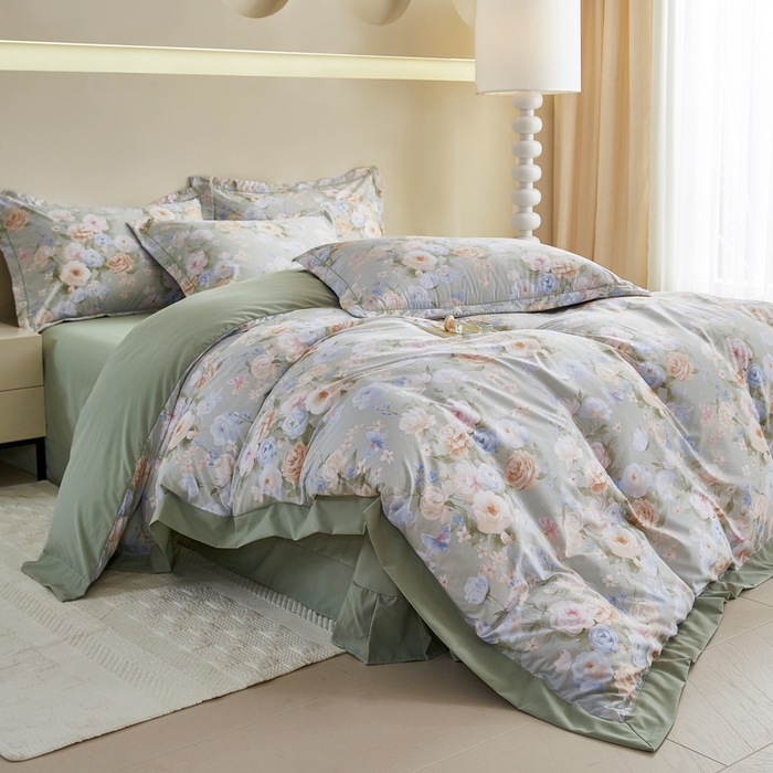 91家纺网 家纺一手货源 找家纺 漫仙阁家纺 2026新款宽边四件套 青黛花影