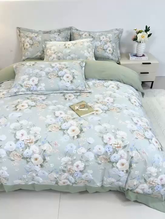 91家纺网 家纺一手货源 找家纺 漫仙阁家纺 2026新款宽边四件套 青黛花影