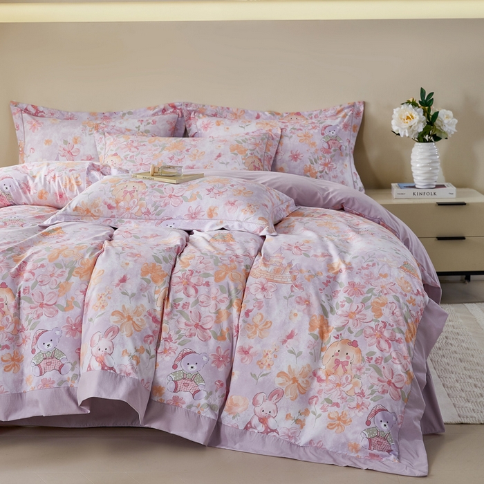 91家纺网 家纺一手货源 找家纺 漫仙阁家纺 2026新款宽边四件套 甜兔花园