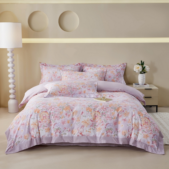 91家纺网 家纺一手货源 找家纺 漫仙阁家纺 2026新款宽边四件套 甜兔花园