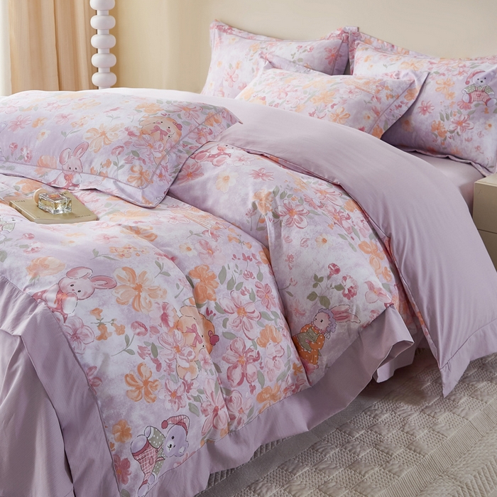 91家纺网 家纺一手货源 找家纺 漫仙阁家纺 2026新款宽边四件套 甜兔花园