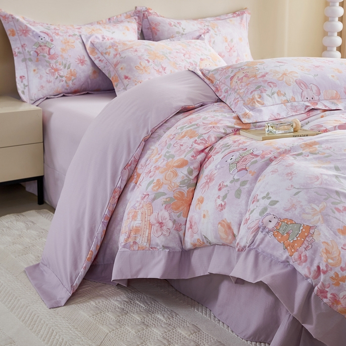 91家纺网 家纺一手货源 找家纺 漫仙阁家纺 2026新款宽边四件套 甜兔花园