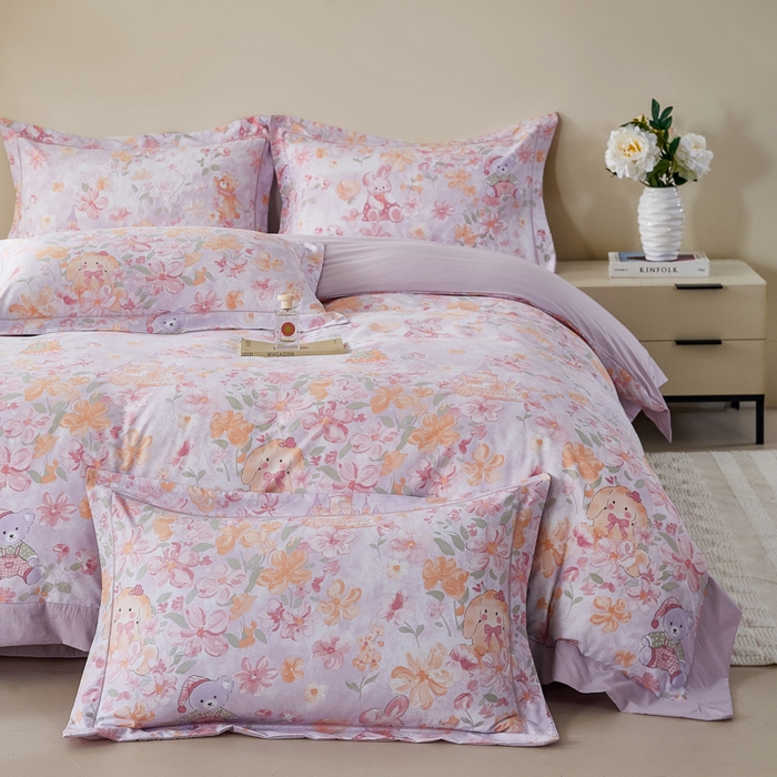 91家纺网 家纺一手货源 找家纺 漫仙阁家纺 2026新款宽边四件套 甜兔花园