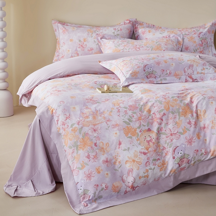 91家纺网 家纺一手货源 找家纺 漫仙阁家纺 2026新款宽边四件套 甜兔花园