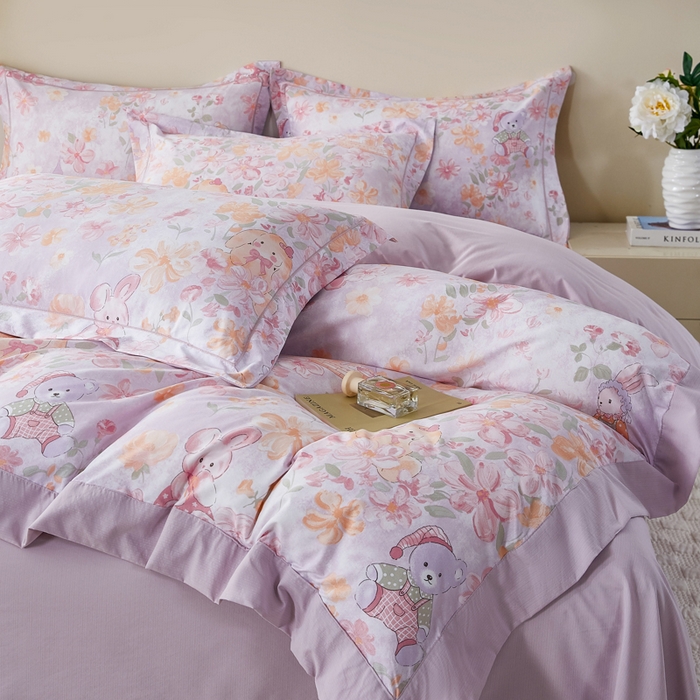 91家纺网 家纺一手货源 找家纺 漫仙阁家纺 2026新款宽边四件套 甜兔花园