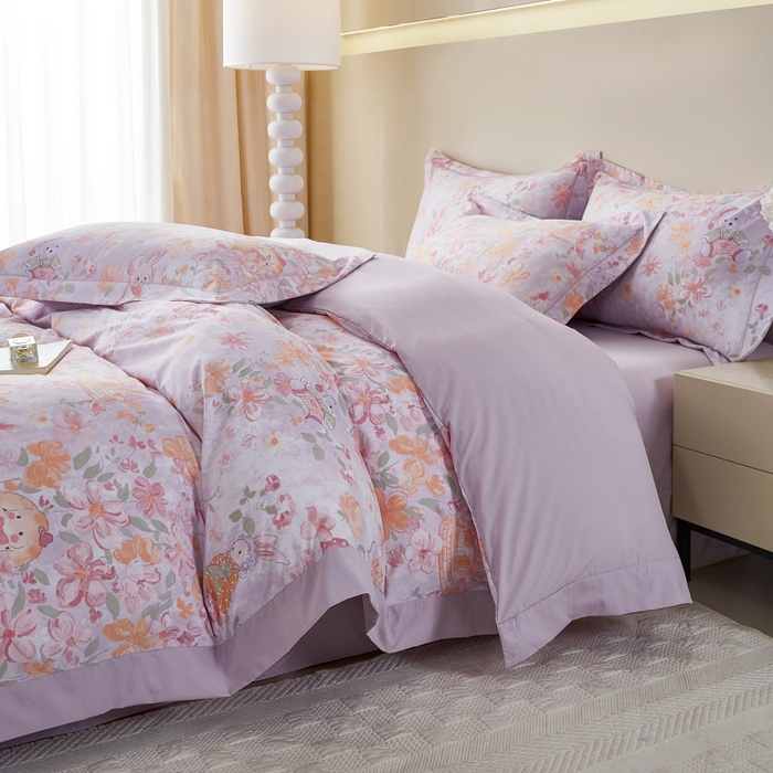 91家纺网 家纺一手货源 找家纺 漫仙阁家纺 2026新款宽边四件套 甜兔花园