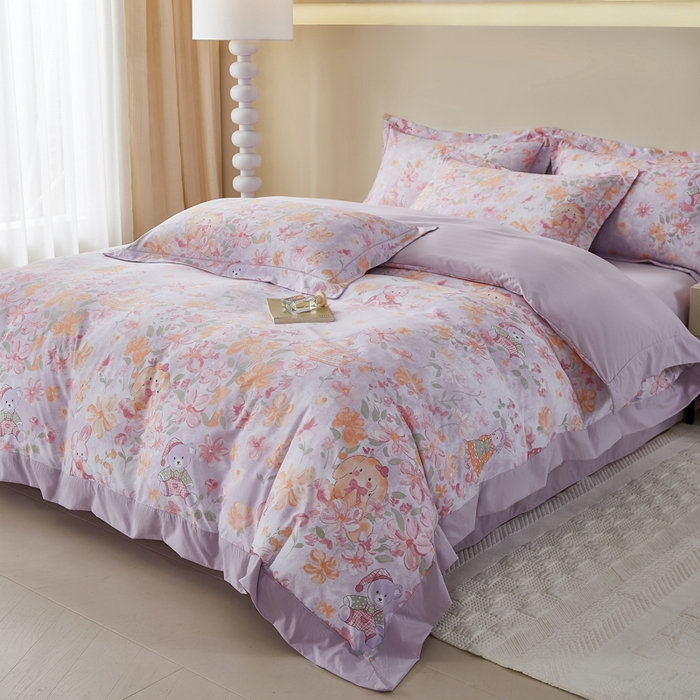 91家纺网 家纺一手货源 找家纺 漫仙阁家纺 2026新款宽边四件套 甜兔花园