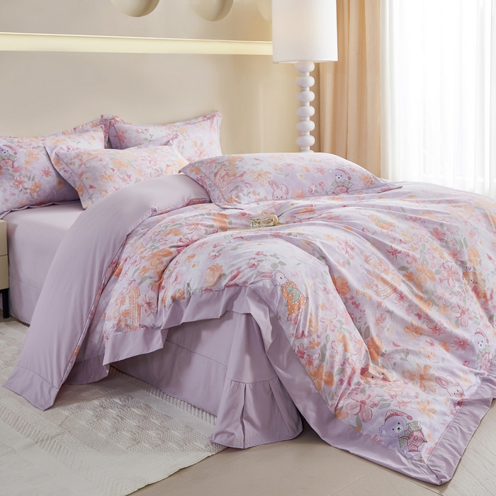 91家纺网 家纺一手货源 找家纺 漫仙阁家纺 2026新款宽边四件套 甜兔花园