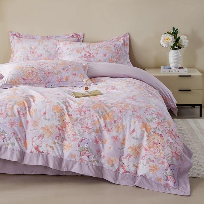 91家纺网 家纺一手货源 找家纺 漫仙阁家纺 2026新款宽边四件套 甜兔花园