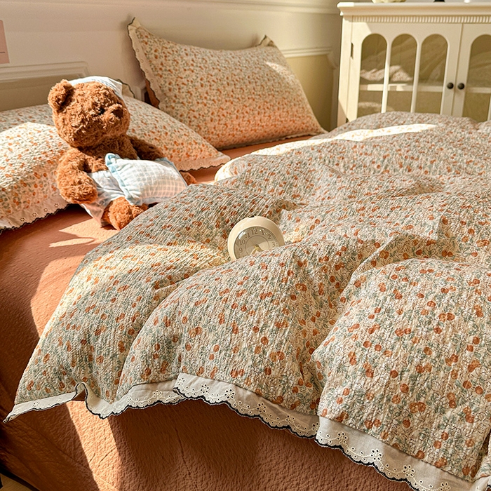 91家纺网 家纺一手货源 找家纺 仟网汇 2026新款法式花边泡芙纱四件套 樱桃季