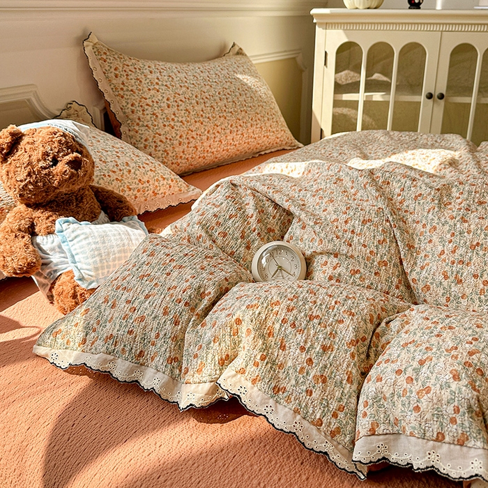 91家纺网 家纺一手货源 找家纺 仟网汇 2026新款法式花边泡芙纱四件套 樱桃季