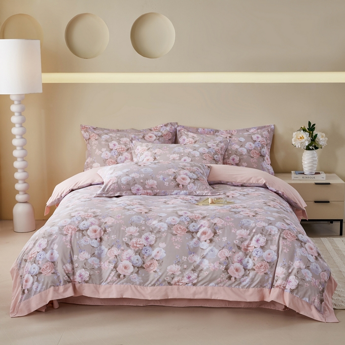 91家纺网 家纺一手货源 找家纺 漫仙阁家纺 2026新款宽边四件套 雾粉玫瑰