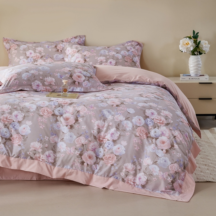 91家纺网 家纺一手货源 找家纺 漫仙阁家纺 2026新款宽边四件套 雾粉玫瑰