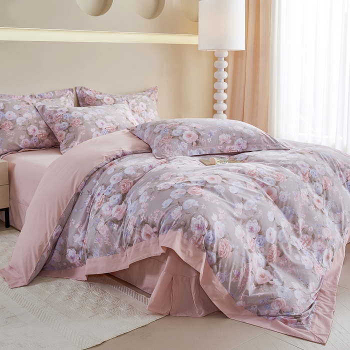 91家纺网 家纺一手货源 找家纺 漫仙阁家纺 2026新款宽边四件套 雾粉玫瑰