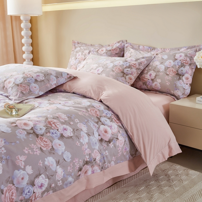 91家纺网 家纺一手货源 找家纺 漫仙阁家纺 2026新款宽边四件套 雾粉玫瑰