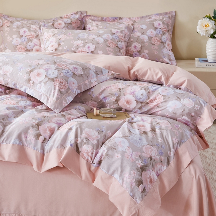 91家纺网 家纺一手货源 找家纺 漫仙阁家纺 2026新款宽边四件套 雾粉玫瑰