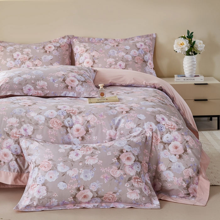 91家纺网 家纺一手货源 找家纺 漫仙阁家纺 2026新款宽边四件套 雾粉玫瑰