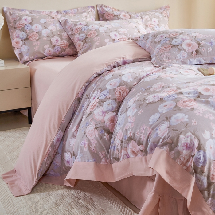 91家纺网 家纺一手货源 找家纺 漫仙阁家纺 2026新款宽边四件套 雾粉玫瑰