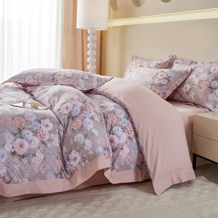 91家纺网 家纺一手货源 找家纺 漫仙阁家纺 2026新款宽边四件套 雾粉玫瑰