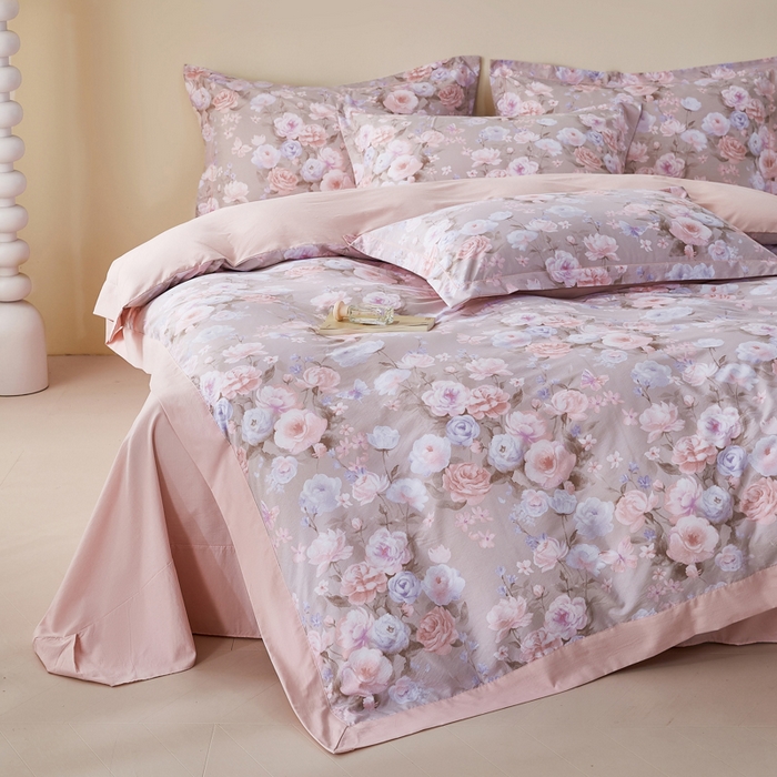 91家纺网 家纺一手货源 找家纺 漫仙阁家纺 2026新款宽边四件套 雾粉玫瑰