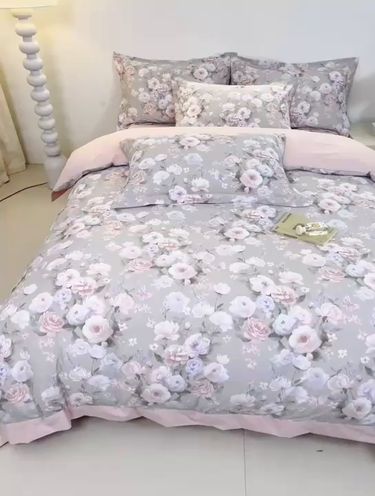 91家纺网 家纺一手货源 找家纺 漫仙阁家纺 2026新款宽边四件套 雾粉玫瑰