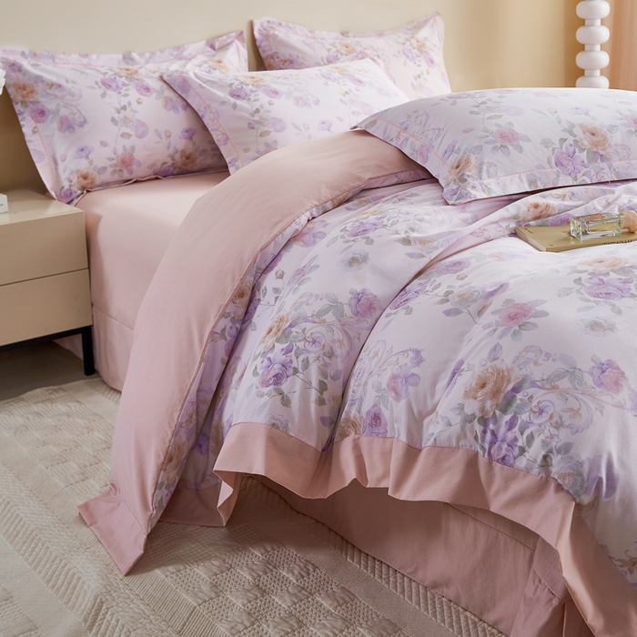 91家纺网 家纺一手货源 找家纺 漫仙阁家纺 2026新款宽边四件套 紫韵花藤