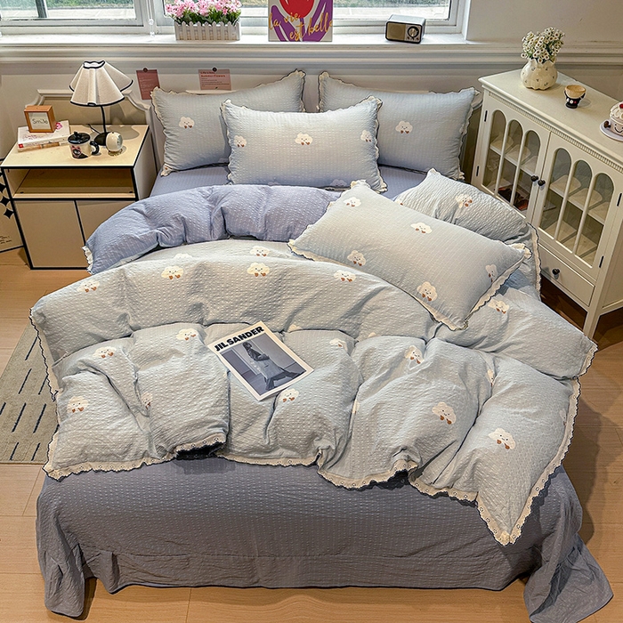 91家纺网 家纺一手货源 找家纺 仟网汇 2026新款法式花边泡芙纱四件套 云朵