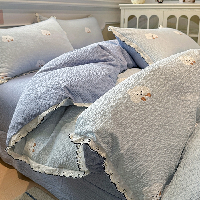 91家纺网 家纺一手货源 找家纺 仟网汇 2026新款法式花边泡芙纱四件套 云朵