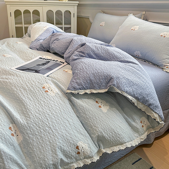 91家纺网 家纺一手货源 找家纺 仟网汇 2026新款法式花边泡芙纱四件套 云朵