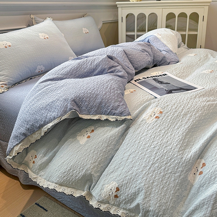 91家纺网 家纺一手货源 找家纺 仟网汇 2026新款法式花边泡芙纱四件套 云朵