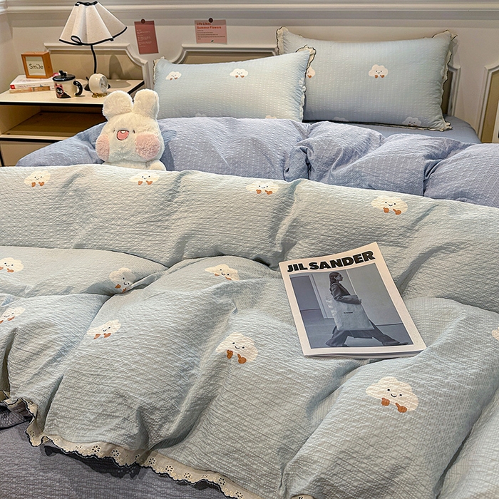 91家纺网 家纺一手货源 找家纺 仟网汇 2026新款法式花边泡芙纱四件套 云朵