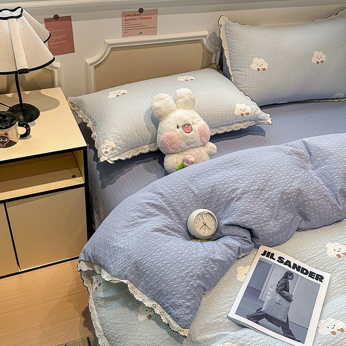 91家纺网 家纺一手货源 找家纺 仟网汇 2026新款法式花边泡芙纱四件套 云朵