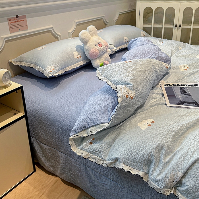 91家纺网 家纺一手货源 找家纺 仟网汇 2026新款法式花边泡芙纱四件套 云朵