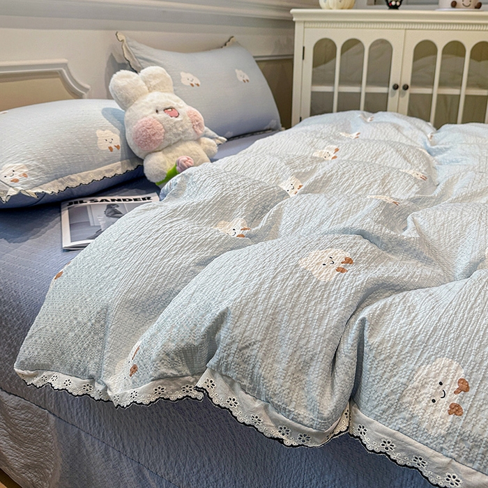 91家纺网 家纺一手货源 找家纺 仟网汇 2026新款法式花边泡芙纱四件套 云朵