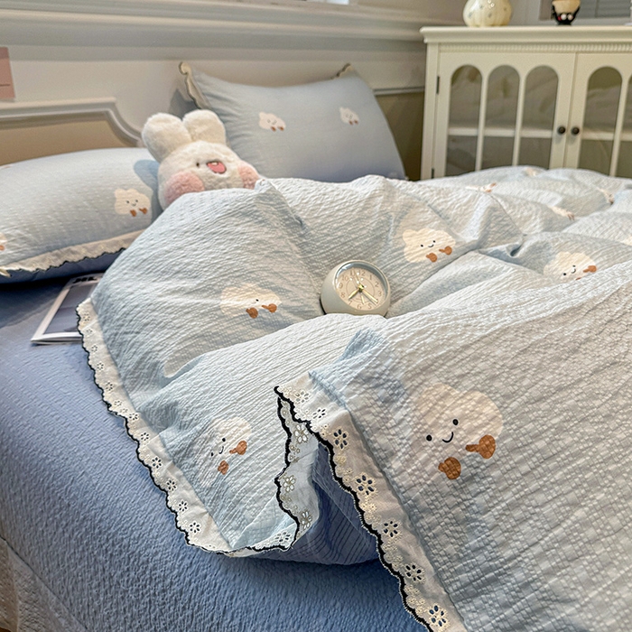 91家纺网 家纺一手货源 找家纺 仟网汇 2026新款法式花边泡芙纱四件套 云朵