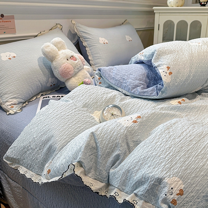 91家纺网 家纺一手货源 找家纺 仟网汇 2026新款法式花边泡芙纱四件套 云朵