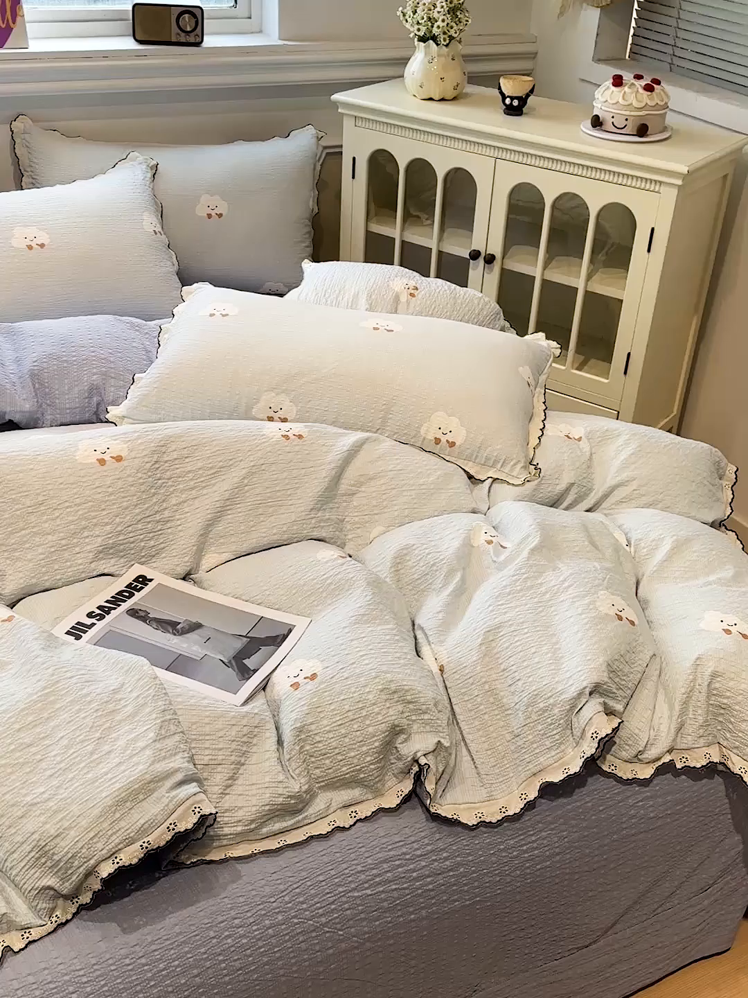 91家纺网 家纺一手货源 找家纺 仟网汇 2026新款法式花边泡芙纱四件套 云朵