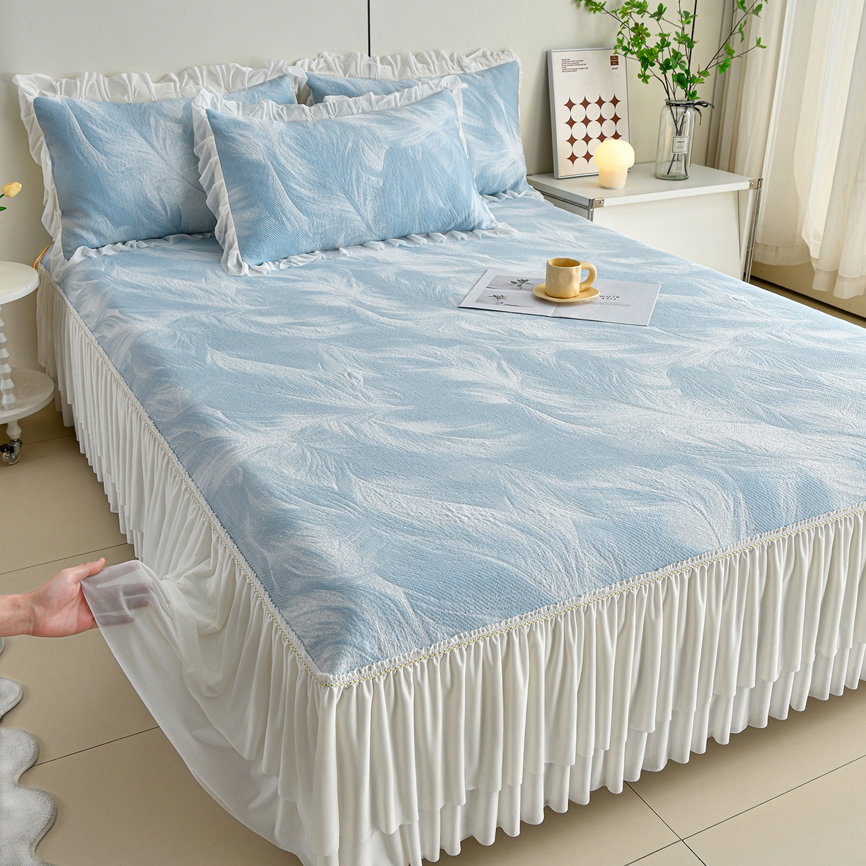 91家纺网 家纺一手货源 找家纺 （总）民新家纺 2026新款3D立体冰豆豆凉席席子床裙三件套