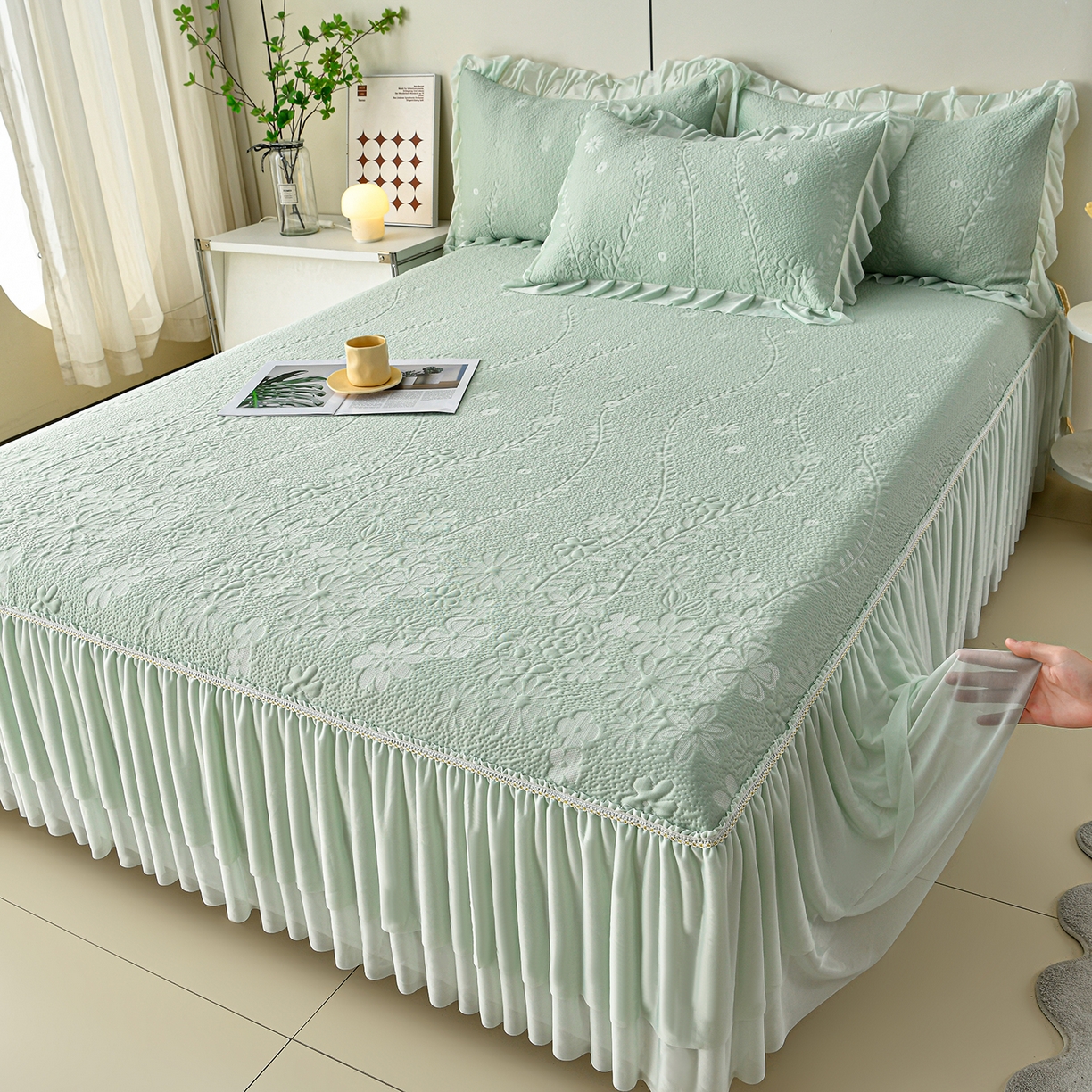 91家纺网 家纺一手货源 找家纺 （总）民新家纺 2026新款3D立体冰豆豆凉席席子床裙三件套