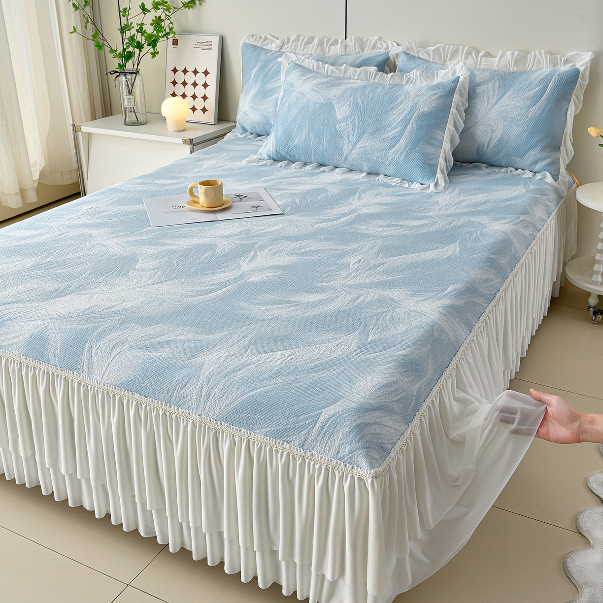 91家纺网 家纺一手货源 找家纺 （总）民新家纺 2026新款3D立体冰豆豆凉席席子床裙三件套