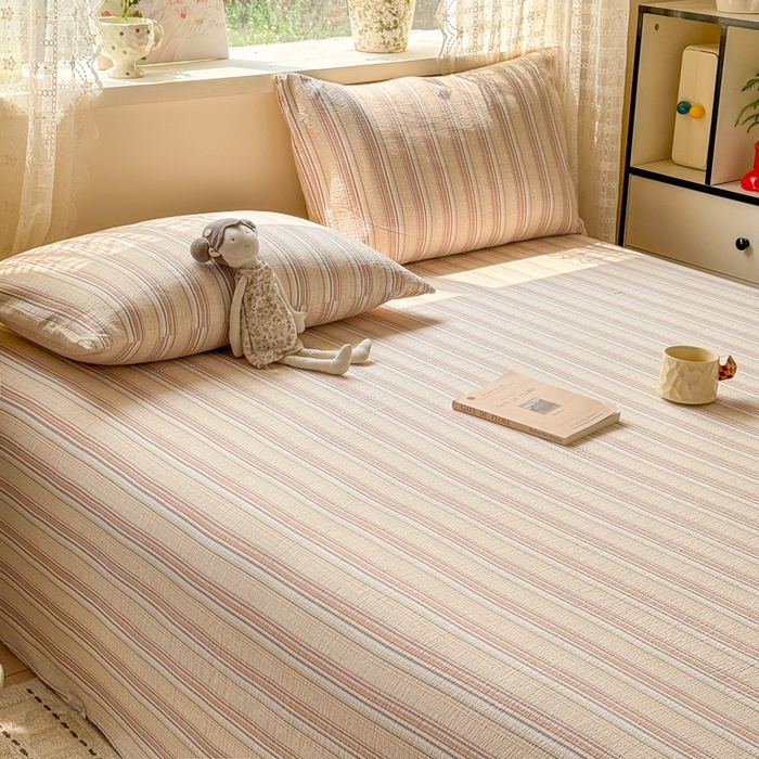 91家纺网 家纺一手货源 找家纺 （总）丝芙妮家居 2026春夏新款皱皱棉双层纱泡芙棉床单 床单单件