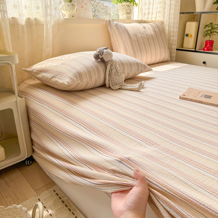 91家纺网 家纺一手货源 找家纺 （总）丝芙妮家居 2026春夏新款皱皱棉双层纱泡芙棉床单 床单单件