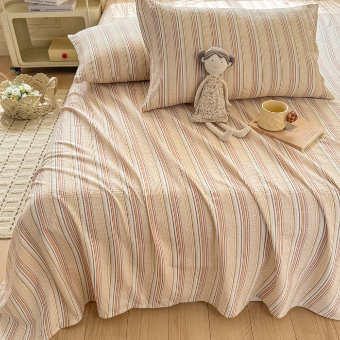 91家纺网 家纺一手货源 找家纺 （总）丝芙妮家居 2026春夏新款皱皱棉双层纱泡芙棉床单 床单单件