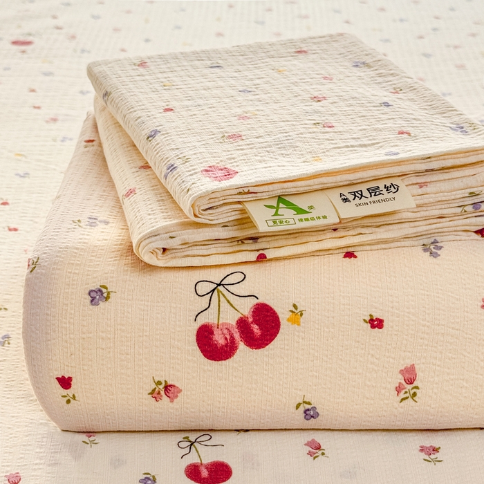 91家纺网 家纺一手货源 找家纺 （总）丝芙妮家居 2026春夏新款皱皱棉双层纱泡芙棉床单 床单单件