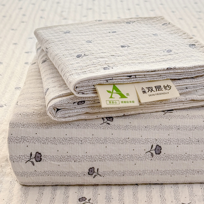 91家纺网 家纺一手货源 找家纺 （总）丝芙妮家居 2026春夏新款皱皱棉双层纱泡芙棉床单 床单单件