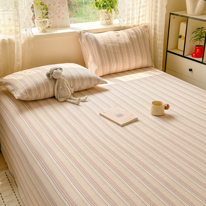 91家纺网 家纺一手货源 找家纺 （总）丝芙妮家居 2026春夏新款皱皱棉双层纱泡芙棉床单 床单单件