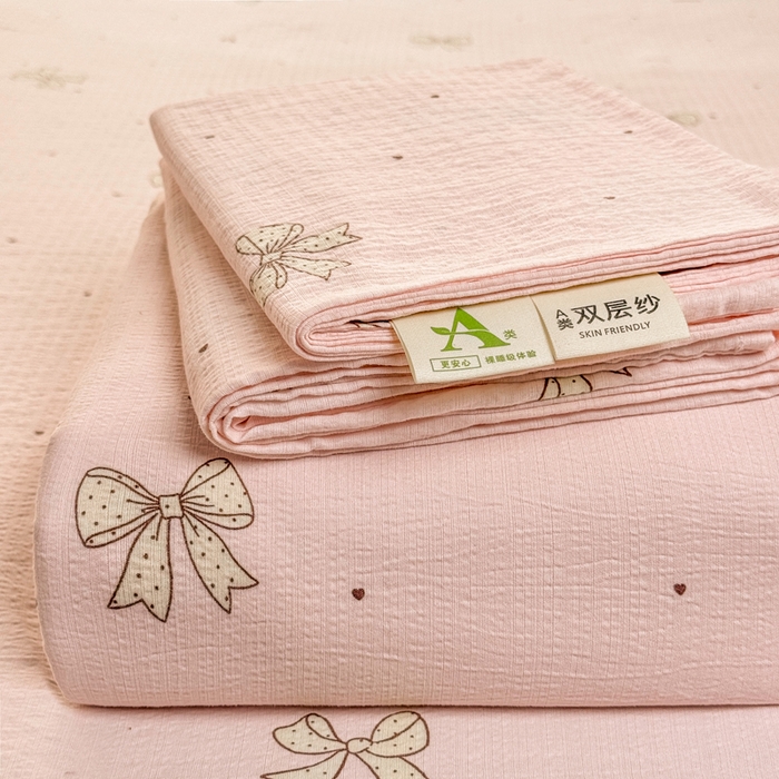 91家纺网 家纺一手货源 找家纺 （总）丝芙妮家居 2026春夏新款皱皱棉双层纱泡芙棉床单 床单单件