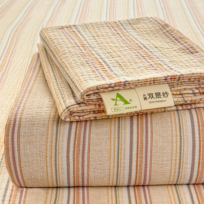 丝芙妮家居 2026春夏新款皱皱棉双层纱泡芙棉床单 床单单件 晨光-黄